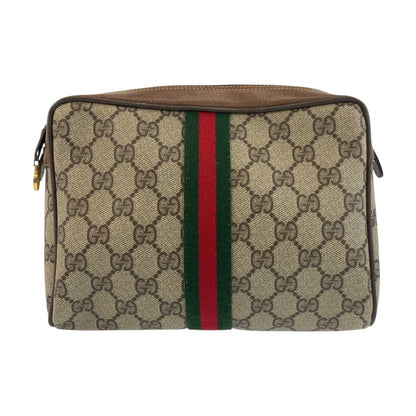 GUCCI Clutch bag 56 01 012 GG Supreme Canvas Beige Brown Gold Metal Clutch bag business bag Sherry Line Old Gucci mens Used Authentic