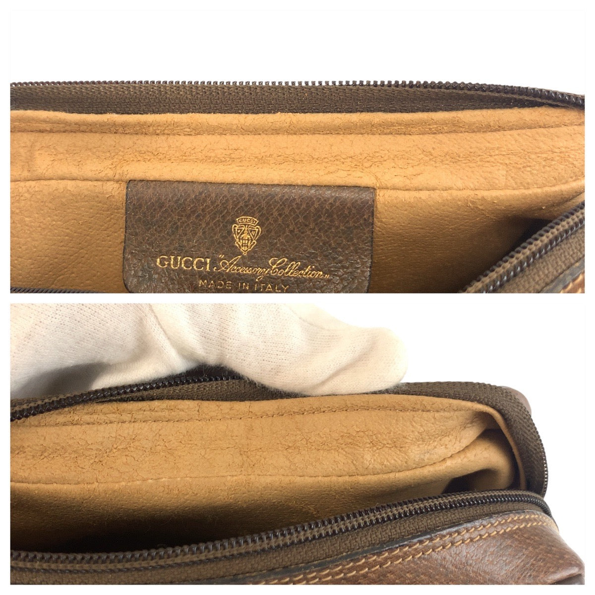 GUCCI Clutch bag 56 01 012 GG Supreme Canvas Beige Brown Gold Metal Clutch bag business bag Sherry Line Old Gucci mens Used Authentic