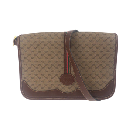GUCCI Shoulder Bag 001 103 0551 leather Brown Gold Metal Old Gucci Shelly Line