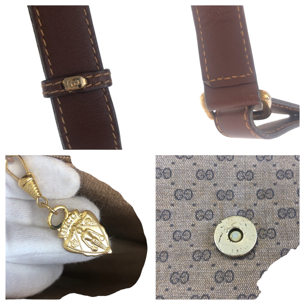 GUCCI Shoulder Bag 001 103 0551 leather Brown Gold Metal Old Gucci Shelly Line