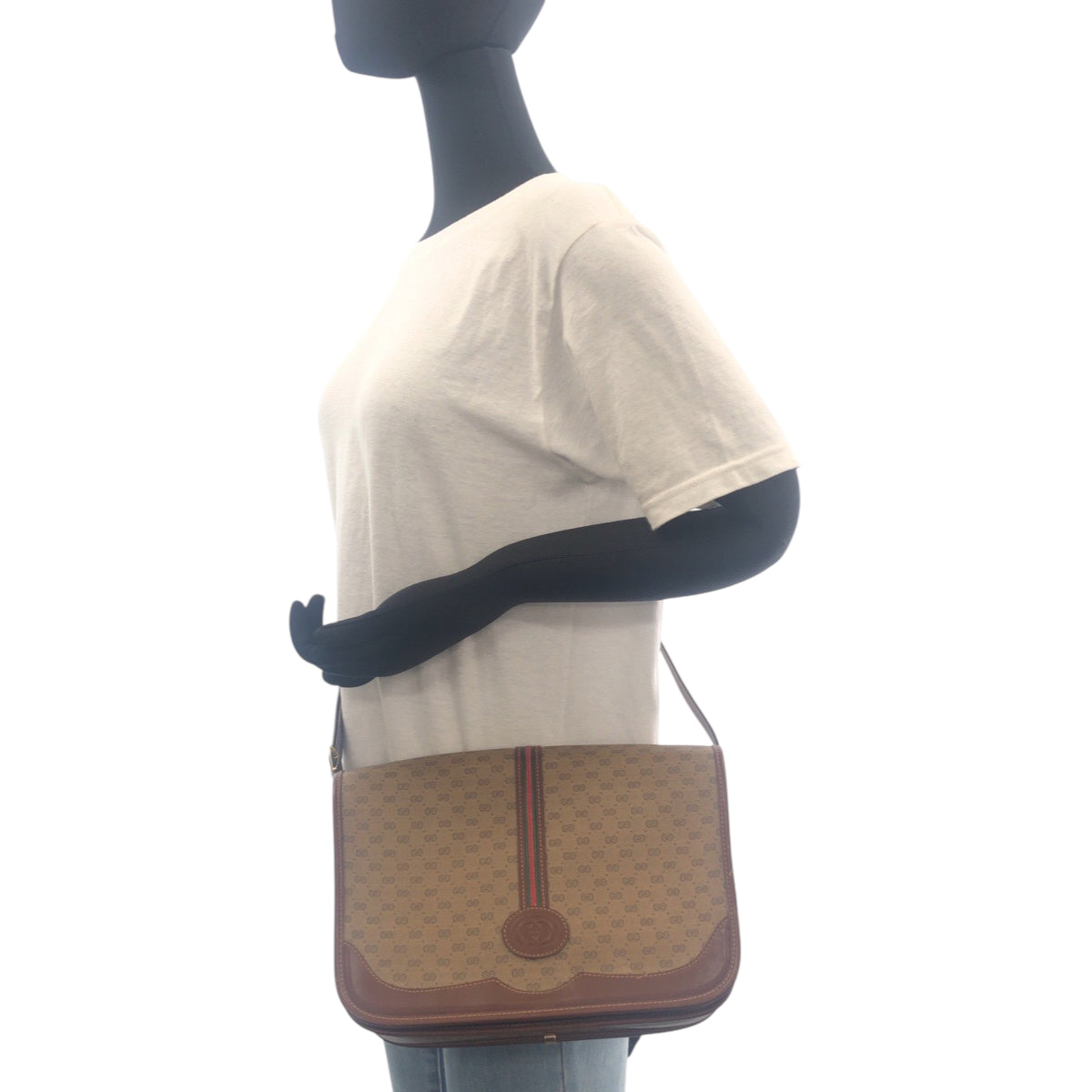 GUCCI Shoulder Bag 001 103 0551 leather Brown Gold Metal Old Gucci Shelly Line