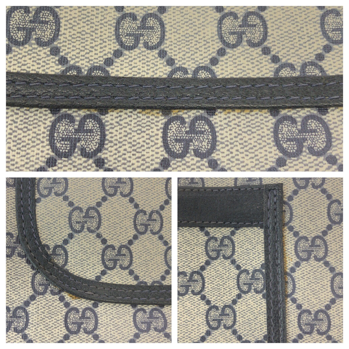 GUCCI Tote Bag 39 002 4487 GG Supreme Canvas Navy Gray Gold Metal Old Gucci Shelly Line