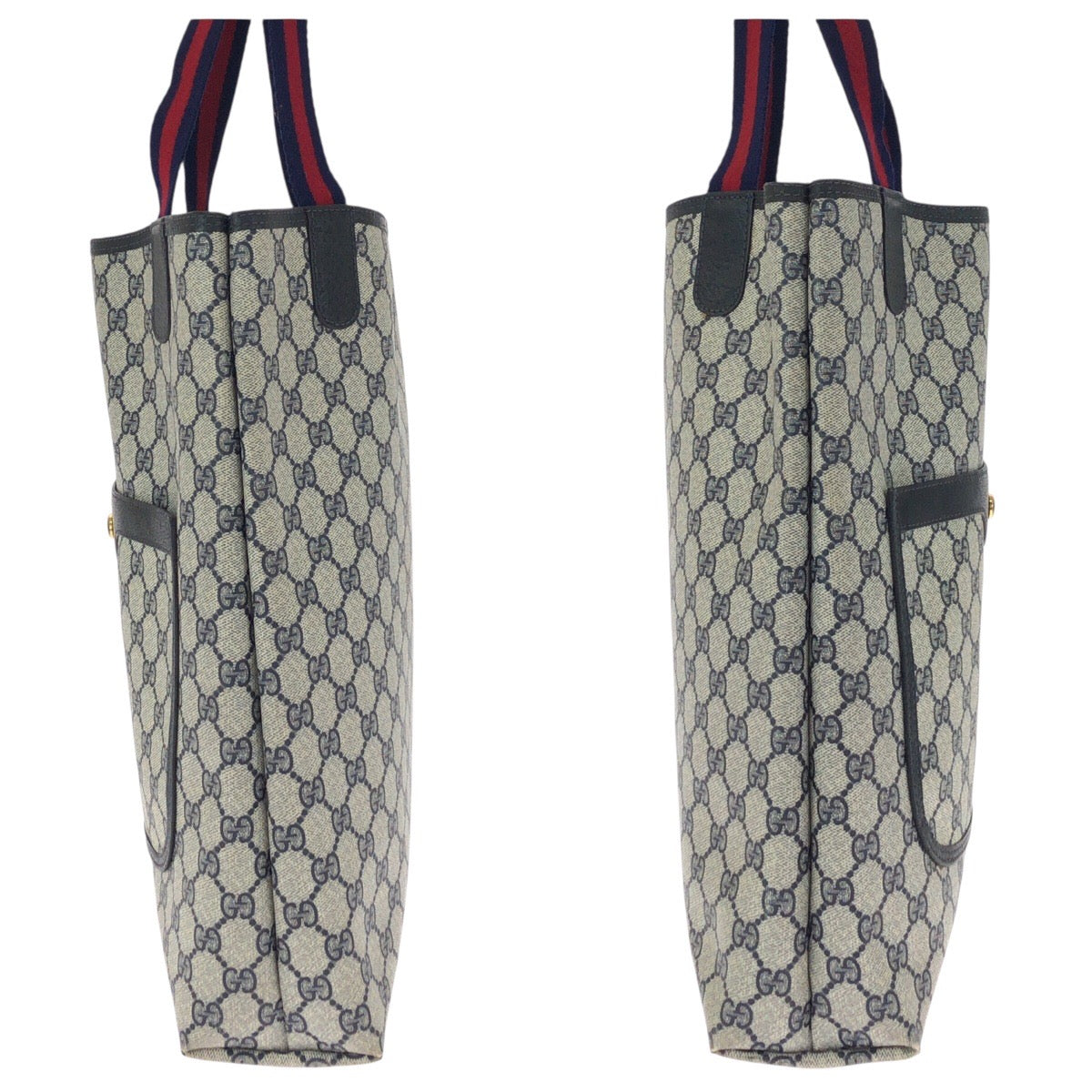 GUCCI Tote Bag 39 002 4487 GG Supreme Canvas Navy Gray Gold Metal Old Gucci Shelly Line