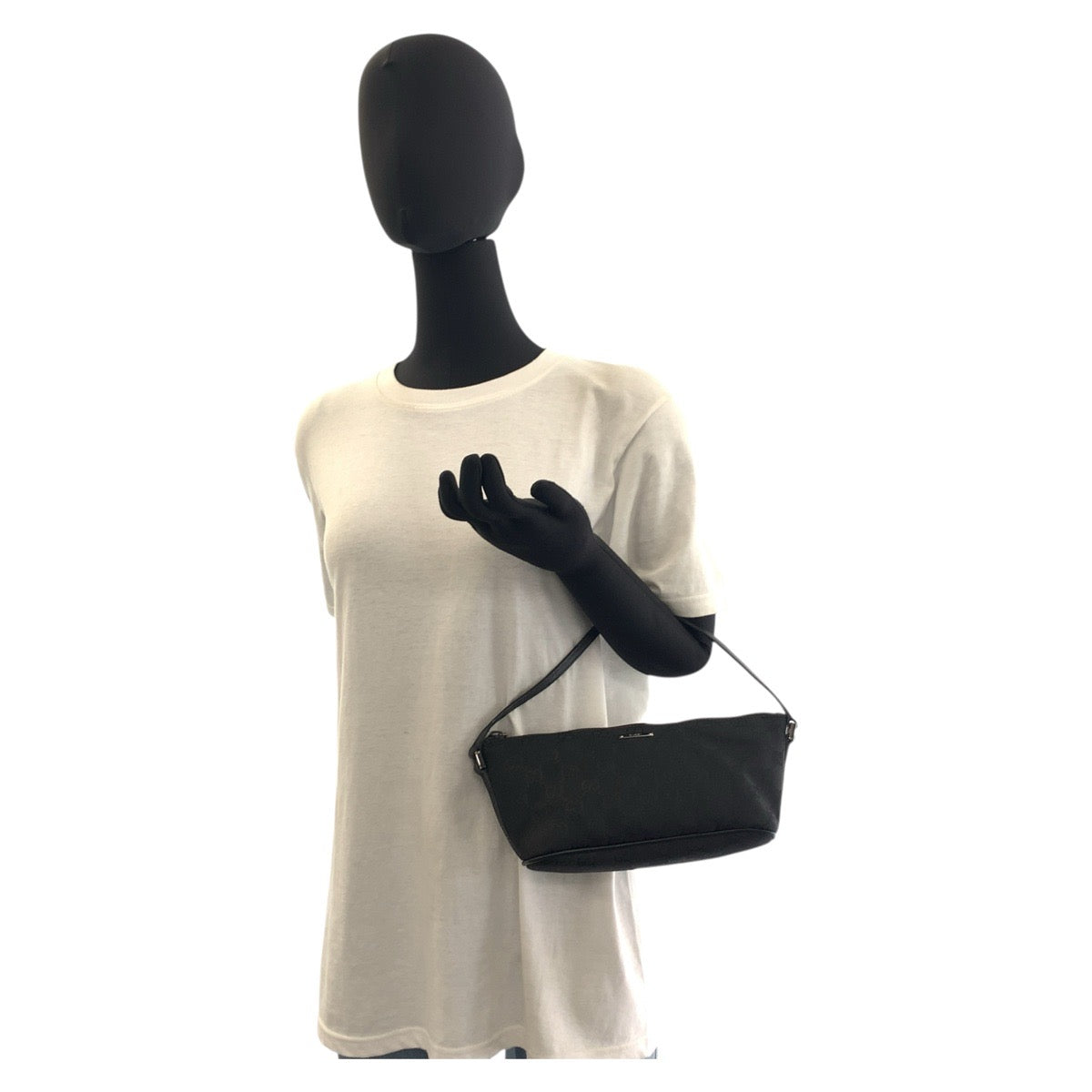 GUCCI Handbag 07198 GG canvas, leather Black SilverMetal Handbag accessory pouch Women Used Authentic