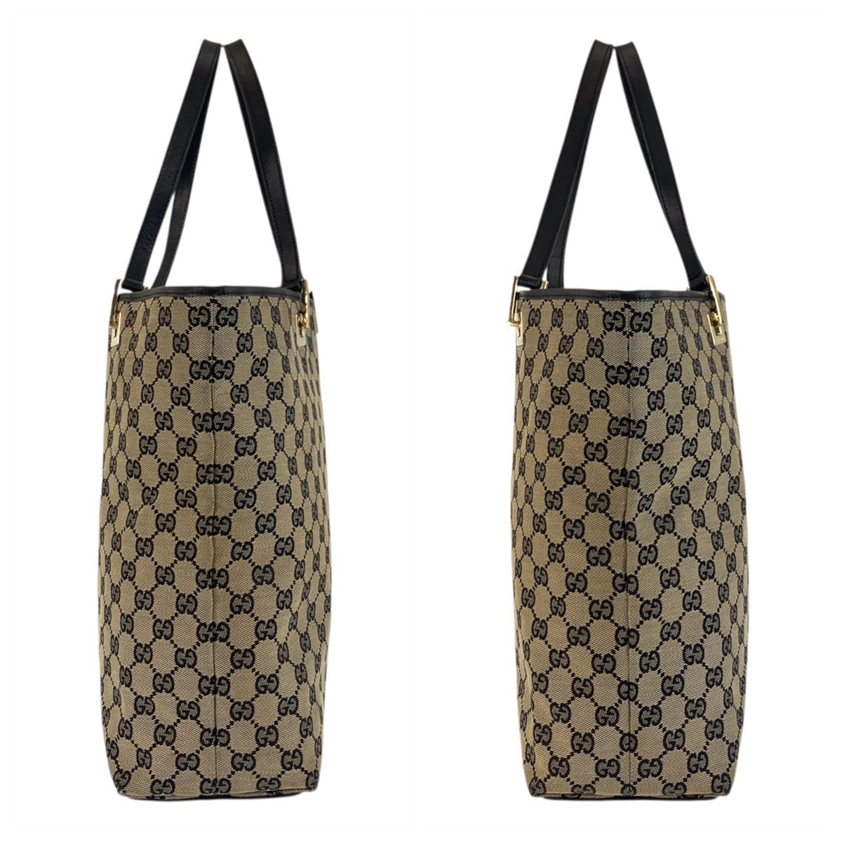 GUCCI Tote Bag 002 1098 GG canvas, leather Beige Black Gold Metal Tote Bag Shoulder Bag Women Used Authentic
