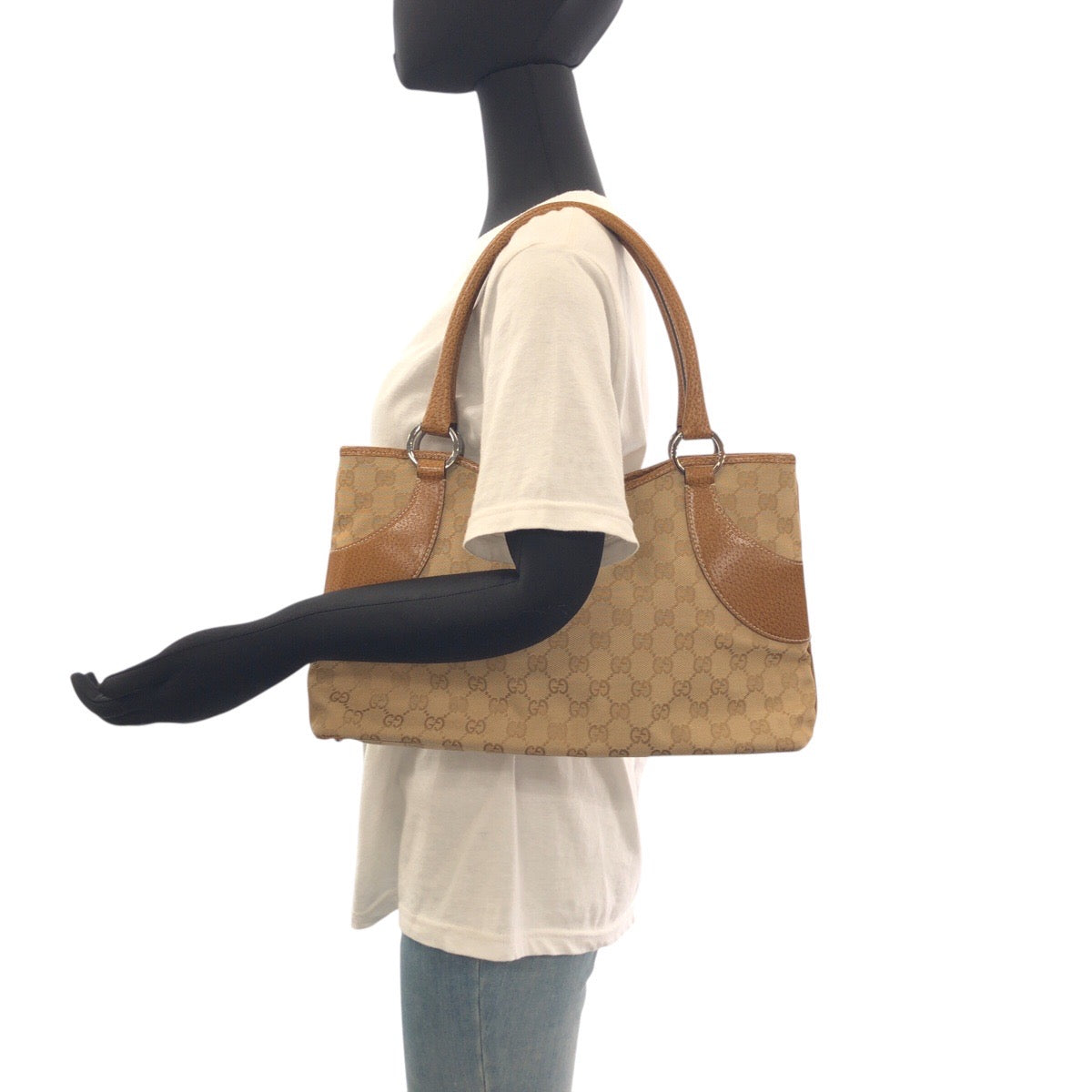 GUCCI Tote Bag 113015 GG Supreme canvas, leather Brown beige Tote Bag Shoulder Bag Women Used Authentic