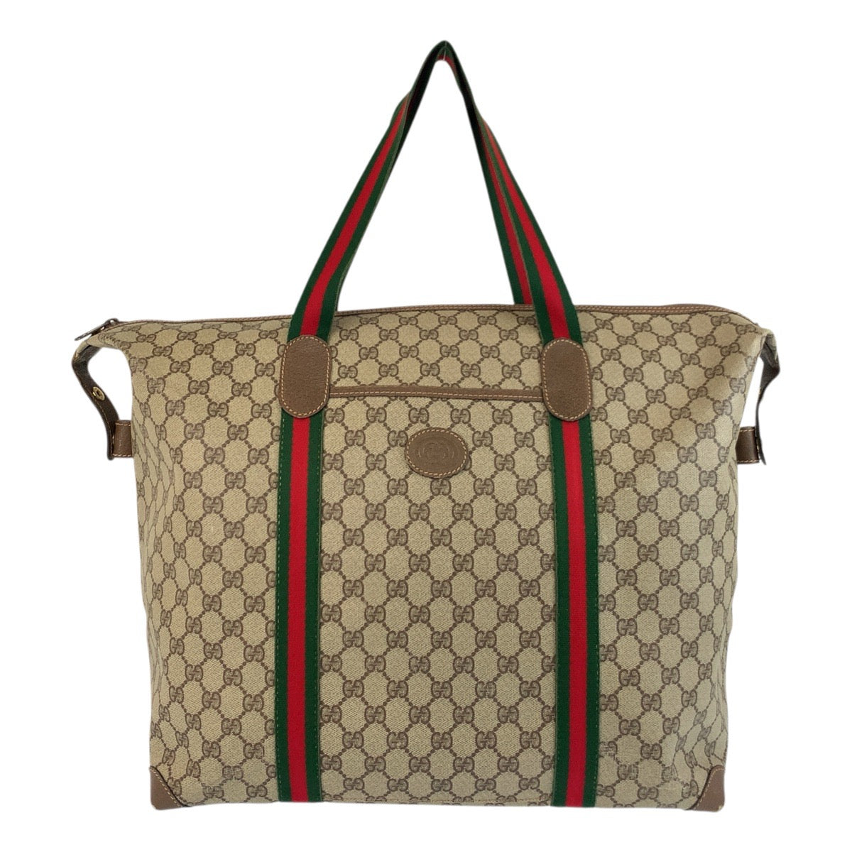 GUCCI Tote Bag 002 39 6 GG Supreme Canvas Beige Brown Gold Metal Old Gucci Shelly Line