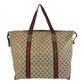 GUCCI Tote Bag 002 39 6 GG Supreme Canvas Beige Brown Gold Metal Old Gucci Shelly Line