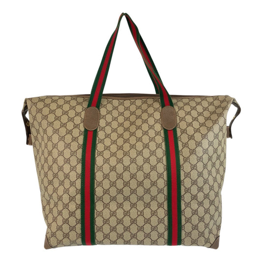 GUCCI Tote Bag 002 39 6 GG Supreme Canvas Beige Brown Gold Metal Old Gucci Shelly Line