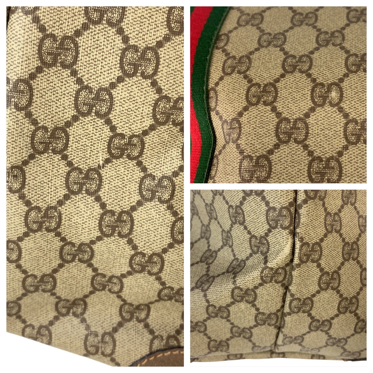 GUCCI Tote Bag 002 39 6 GG Supreme Canvas Beige Brown Gold Metal Old Gucci Shelly Line