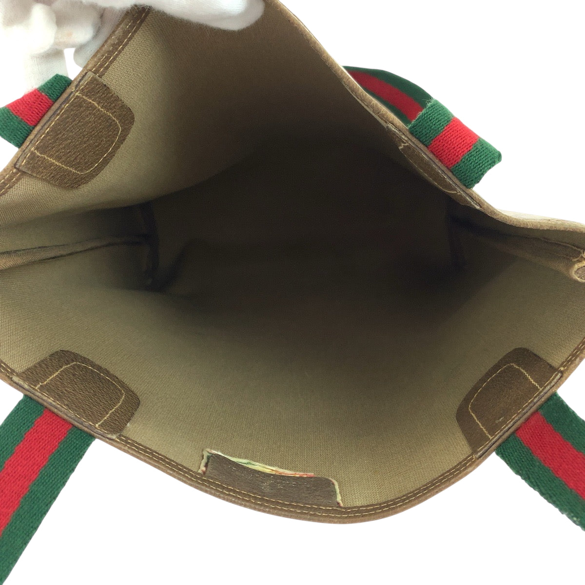 GUCCI Tote Bag 40 02 003 GG Supreme Canvas Beige Brown Red Green Tote Bag Shoulder Bag Old Gucci Shelly Line Women Used Authentic