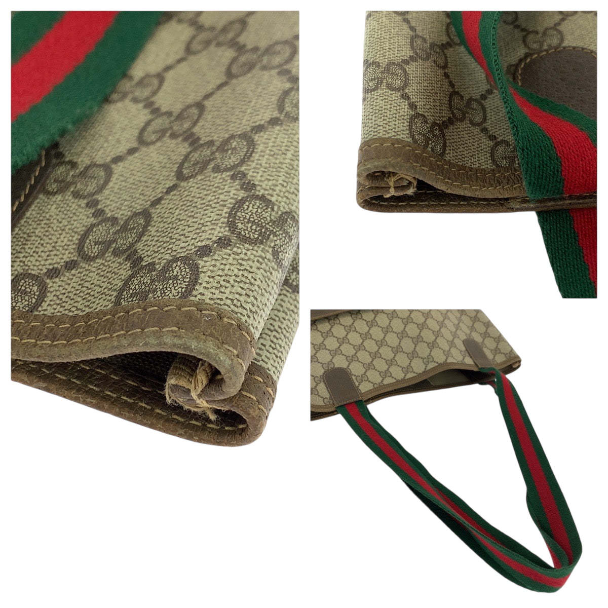 GUCCI Tote Bag 40 02 003 GG Supreme Canvas Beige Brown Red Green Tote Bag Shoulder Bag Old Gucci Shelly Line Women Used Authentic