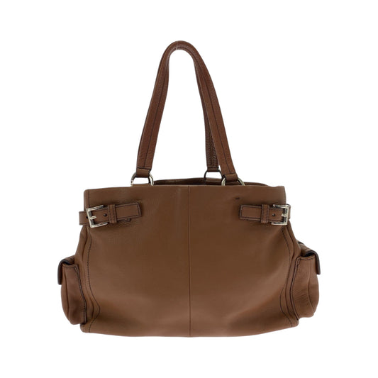 PRADA Tote Bag BR3250 leather Brown Silver Metal Tote Bag Shoulder Bag Vitterodino Triangle With logo Women Used Authentic