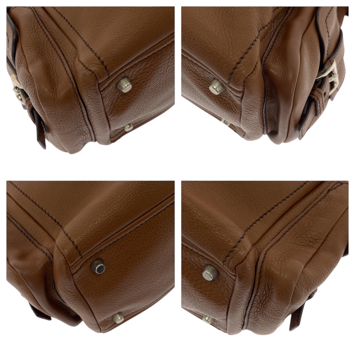 PRADA Tote Bag BR3250 leather Brown Silver Metal Tote Bag Shoulder Bag Vitterodino Triangle With logo Women Used Authentic