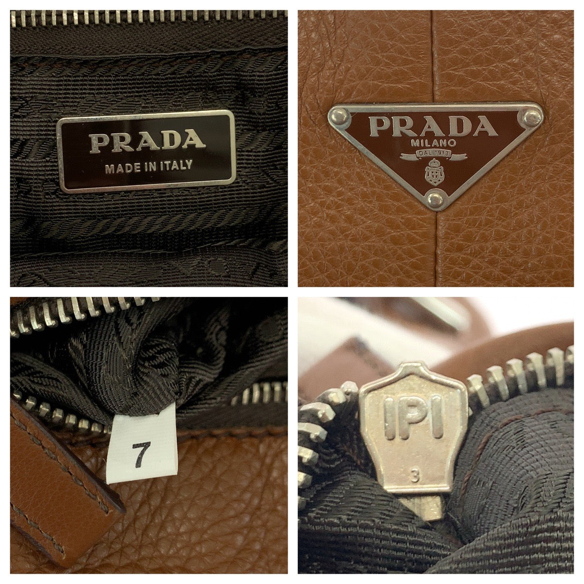 PRADA Tote Bag BR3250 leather Brown Silver Metal Tote Bag Shoulder Bag Vitterodino Triangle With logo Women Used Authentic