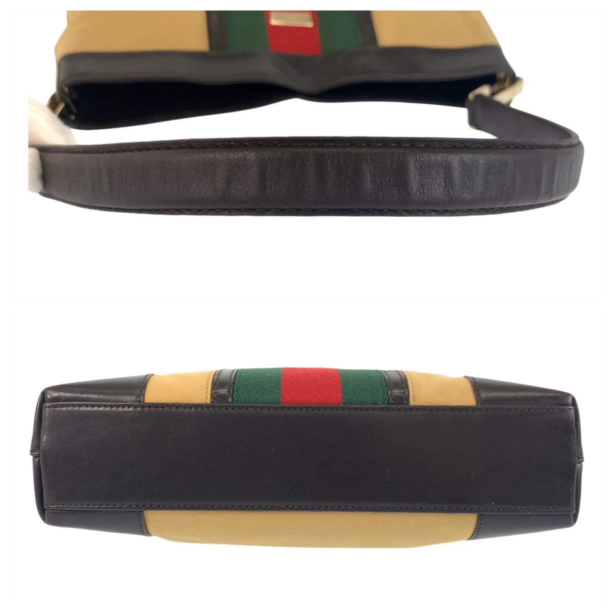 GUCCI Shoulder Bag 001 4231 Canvas, Leather Beige Brown Gold Metal Sherry line Women Used Authentic