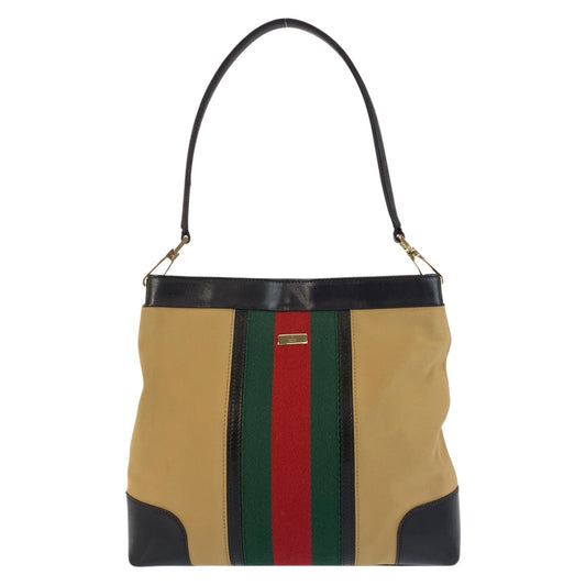 GUCCI Shoulder Bag 001 4231 Canvas, Leather Beige Brown Gold Metal Sherry line Women Used Authentic