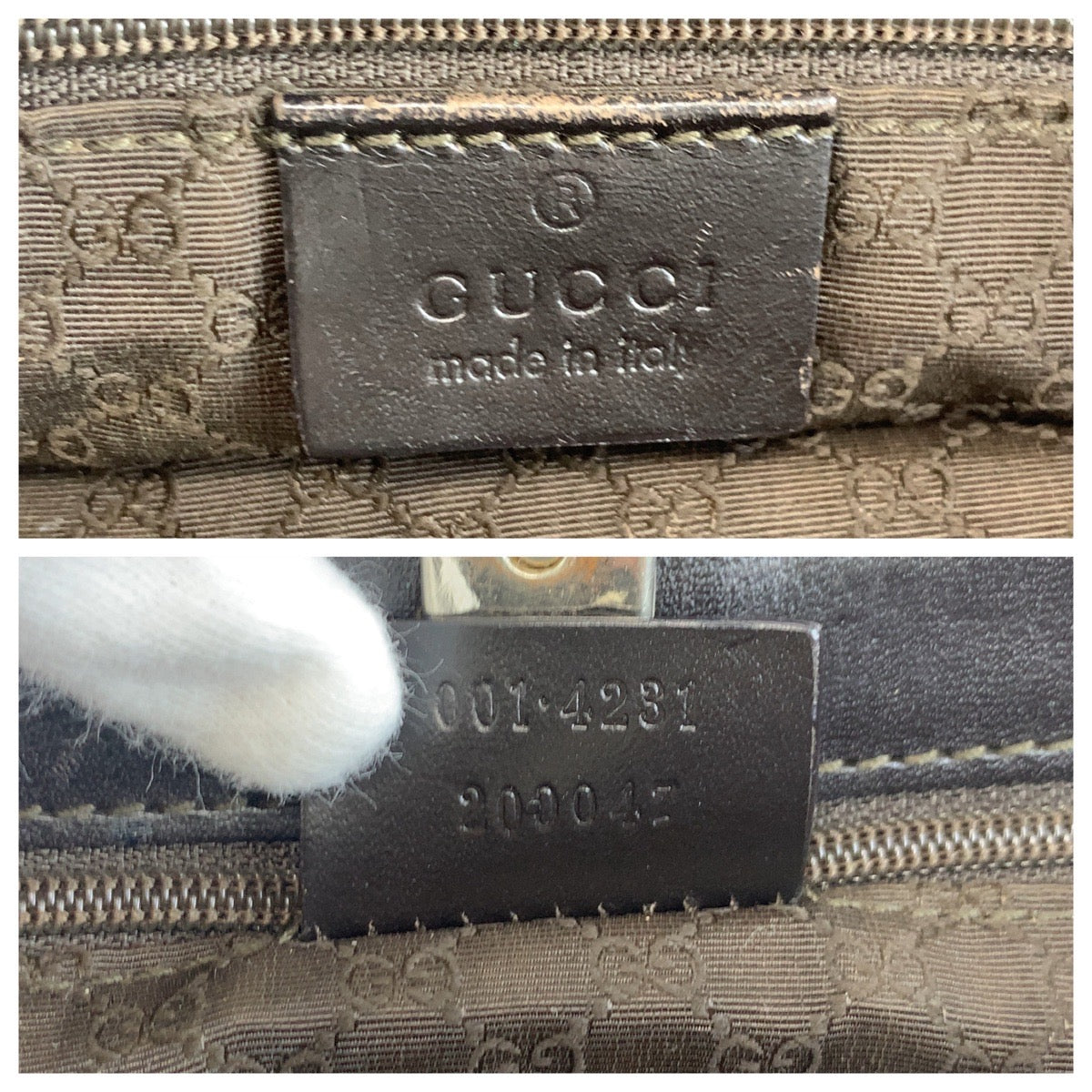 GUCCI Shoulder Bag 001 4231 Canvas, Leather Beige Brown Gold Metal Sherry line Women Used Authentic