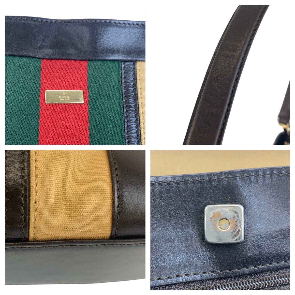 GUCCI Shoulder Bag 001 4231 Canvas, Leather Beige Brown Gold Metal Sherry line Women Used Authentic