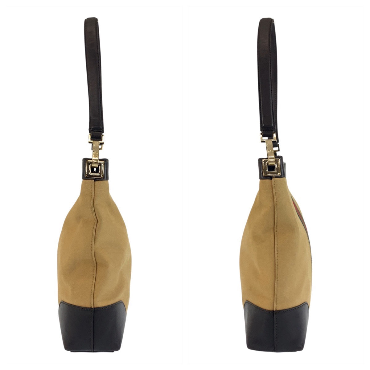 GUCCI Shoulder Bag 001 4231 Canvas, Leather Beige Brown Gold Metal Sherry line Women Used Authentic