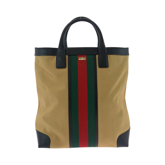 GUCCI Tote Bag 002 1121 canvas Camel Red Green GoldMetal Tote Bag Shoulder Bag Sherry line Women Used Authentic
