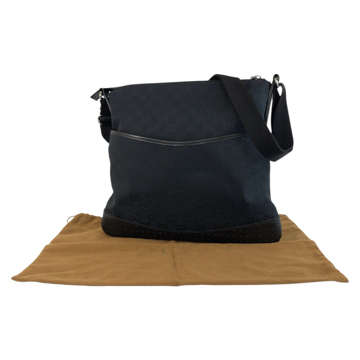 GUCCI Shoulder Bag 145857 GG canvas, leather Black SilverMetal Shoulder Bag Messenger bag Women Used Authentic