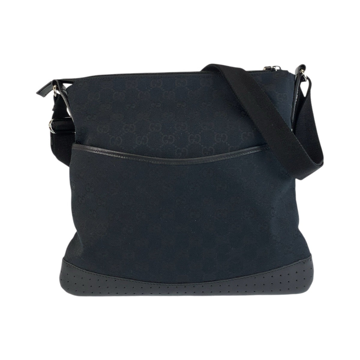 GUCCI Shoulder Bag 145857 GG canvas, leather Black SilverMetal Shoulder Bag Messenger bag Women Used Authentic