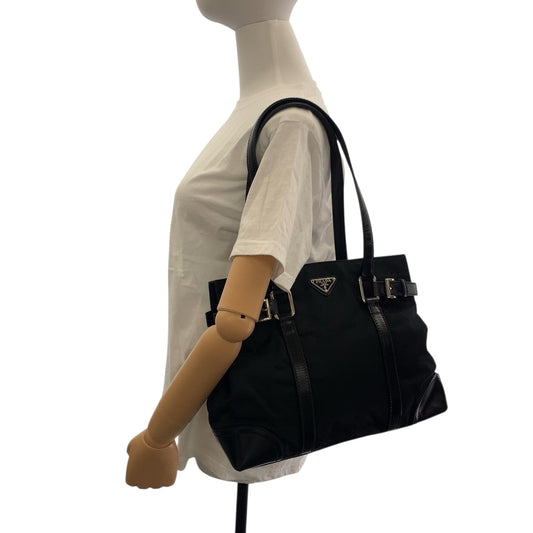 PRADA Tote Bag BR3118 Nylon black Tote Bag. Test Triangle With logo Women Used Authentic