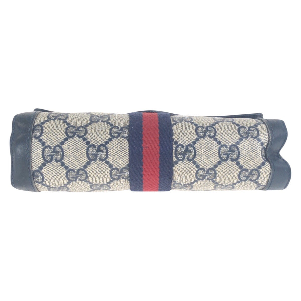 GUCCI Clutch bag GG Supreme Canvas Navy Gray Gold Metal Old Gucci Shelly Line