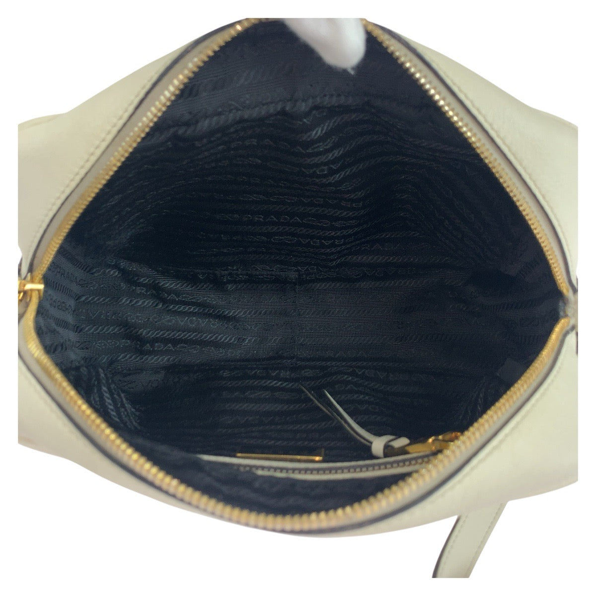 PRADA Shoulder Bag leather White GoldMetal Logo embossed