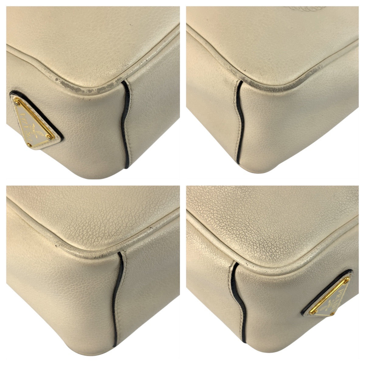 PRADA Shoulder Bag leather White GoldMetal Logo embossed