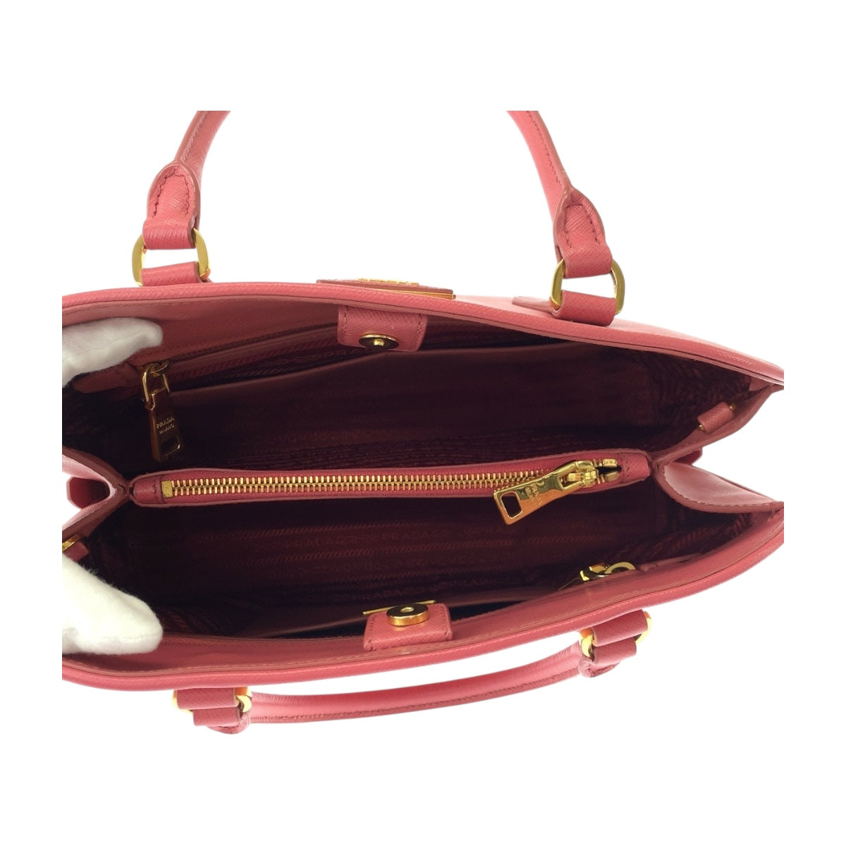 PRADA Handbag BN2558 leather Pink Gold Metal Safiano Triangle With logo