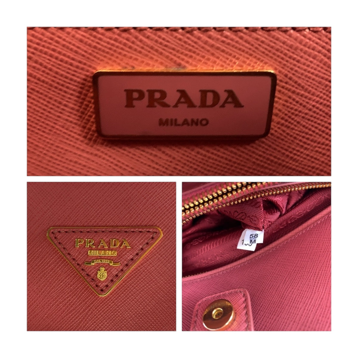 PRADA Handbag BN2558 leather Pink Gold Metal Safiano Triangle With logo