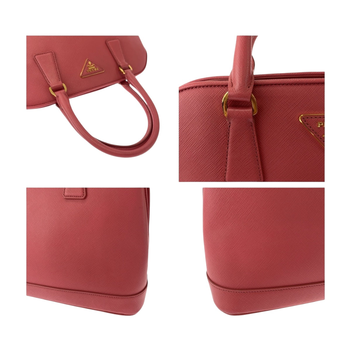 PRADA Handbag BN2558 leather Pink Gold Metal Safiano Triangle With logo