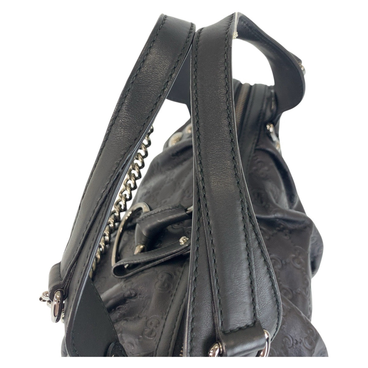 GUCCI Handbag 228594 leather Black SilverMetal Handbag Shoulder Bag Horsebit Guccissima Women Used Authentic