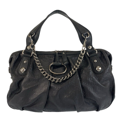 GUCCI Handbag 228594 leather Black SilverMetal Handbag Shoulder Bag Horsebit Guccissima Women Used Authentic