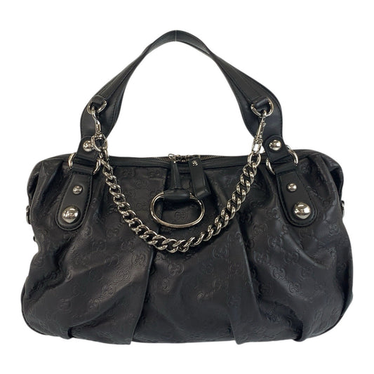 GUCCI Handbag 228594 leather Black SilverMetal Handbag Shoulder Bag Horsebit Guccissima Women Used Authentic