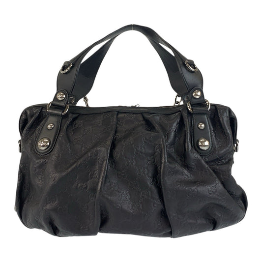 GUCCI Handbag 228594 leather Black SilverMetal Handbag Shoulder Bag Horsebit Guccissima Women Used Authentic