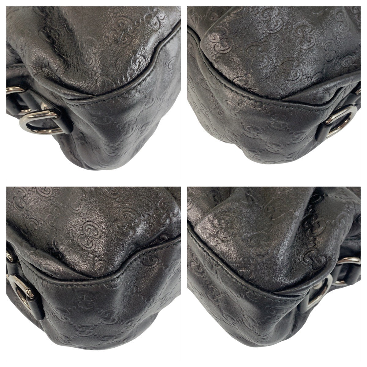 GUCCI Handbag 228594 leather Black SilverMetal Handbag Shoulder Bag Horsebit Guccissima Women Used Authentic