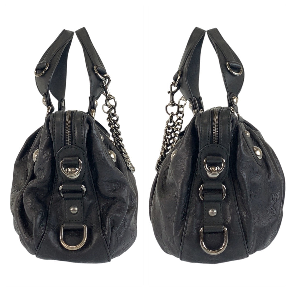 GUCCI Handbag 228594 leather Black SilverMetal Handbag Shoulder Bag Horsebit Guccissima Women Used Authentic