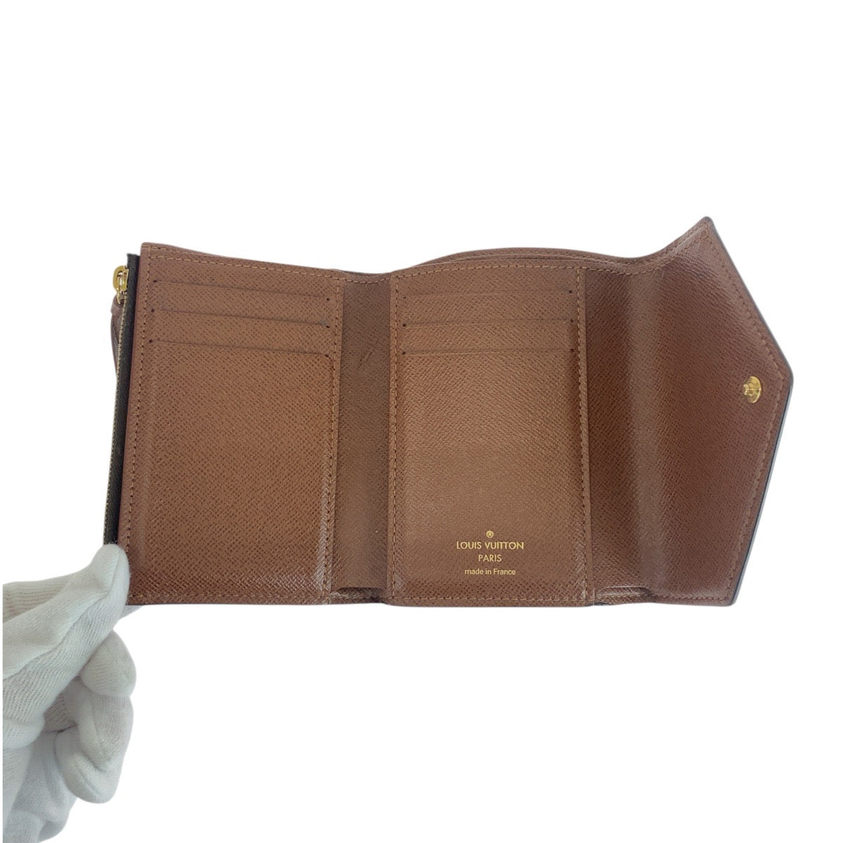 LOUIS VUITTON Tri-fold wallet M62472 PVC Brown Gold Metal Monogram Portefeuille Victorine