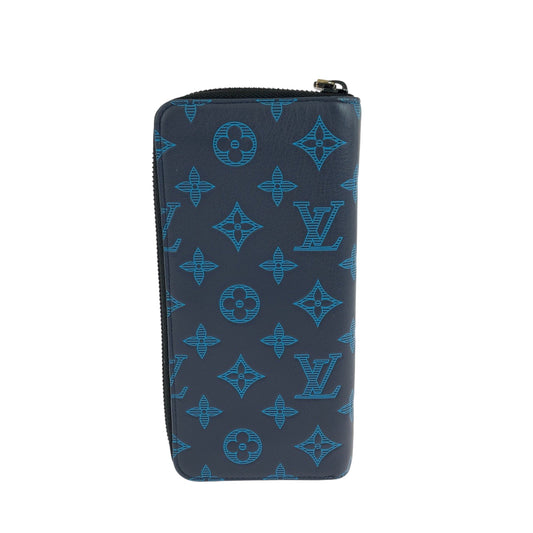LOUIS VUITTON Long Wallet Purse M80423 Calfskin Navy Blue Black Metal Long Wallet Purse Zip Around monogram shadow Zippy Wallet Vertical mens Used Authentic