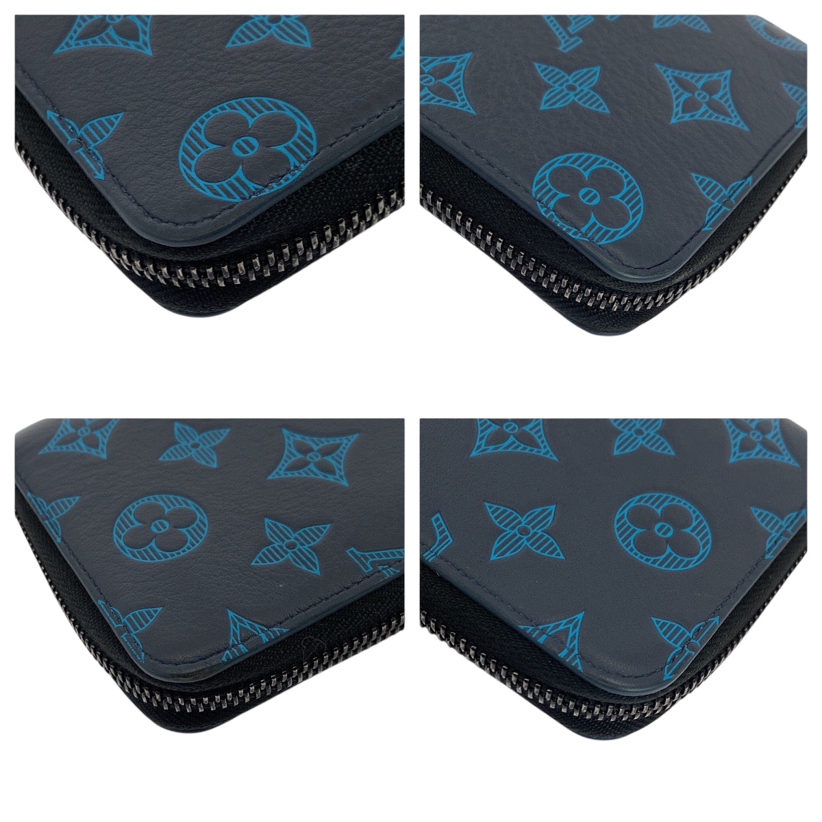 LOUIS VUITTON Long Wallet Purse M80423 Calfskin Navy Blue Black Metal Long Wallet Purse Zip Around monogram shadow Zippy Wallet Vertical mens Used Authentic