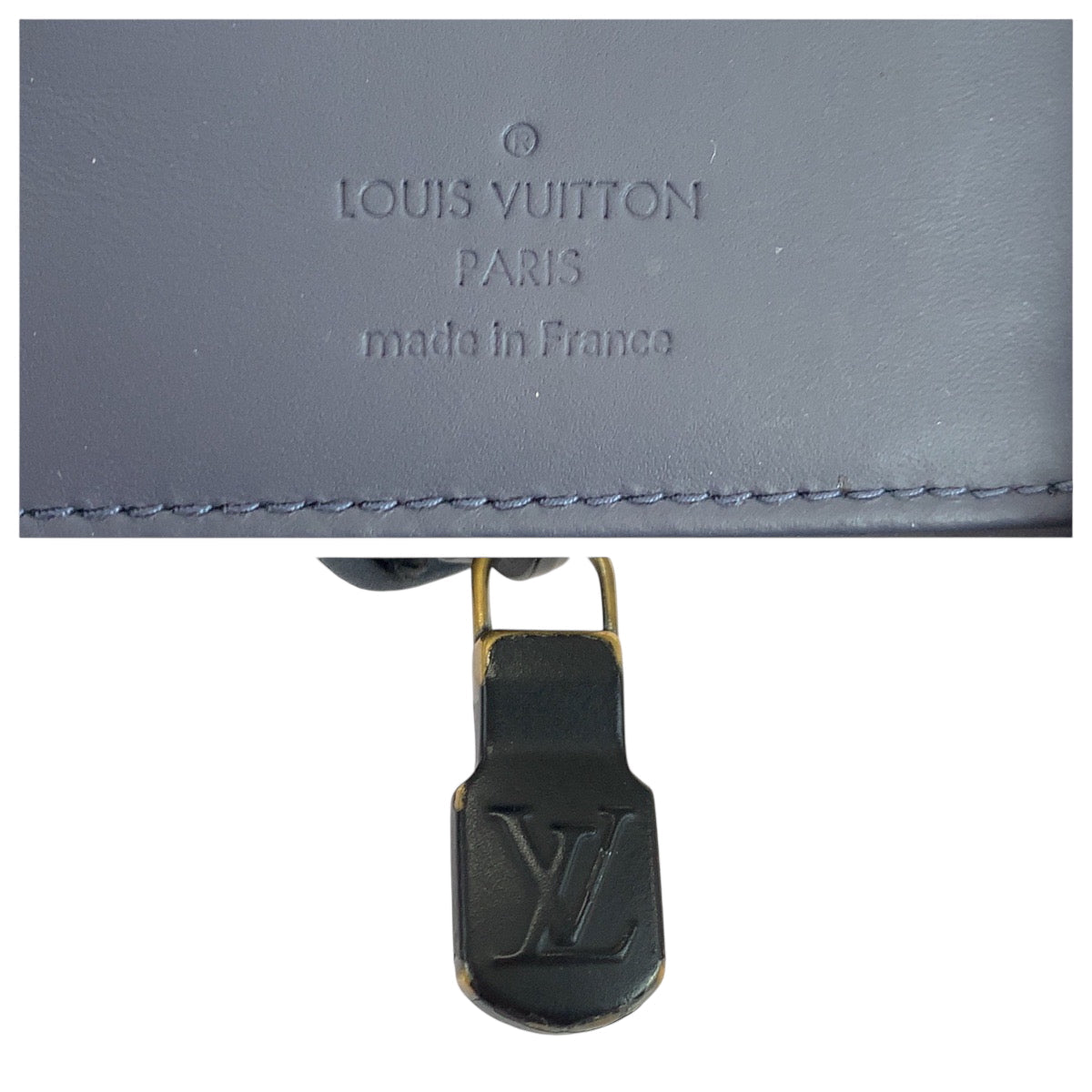 LOUIS VUITTON Long Wallet Purse M80423 Calfskin Navy Blue Black Metal Long Wallet Purse Zip Around monogram shadow Zippy Wallet Vertical mens Used Authentic