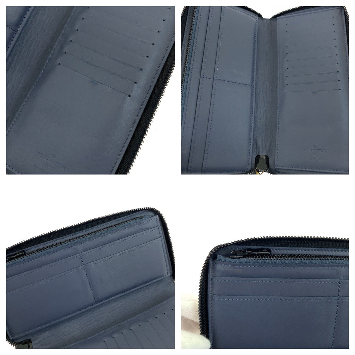LOUIS VUITTON Long Wallet Purse M80423 Calfskin Navy Blue Black Metal Long Wallet Purse Zip Around monogram shadow Zippy Wallet Vertical mens Used Authentic