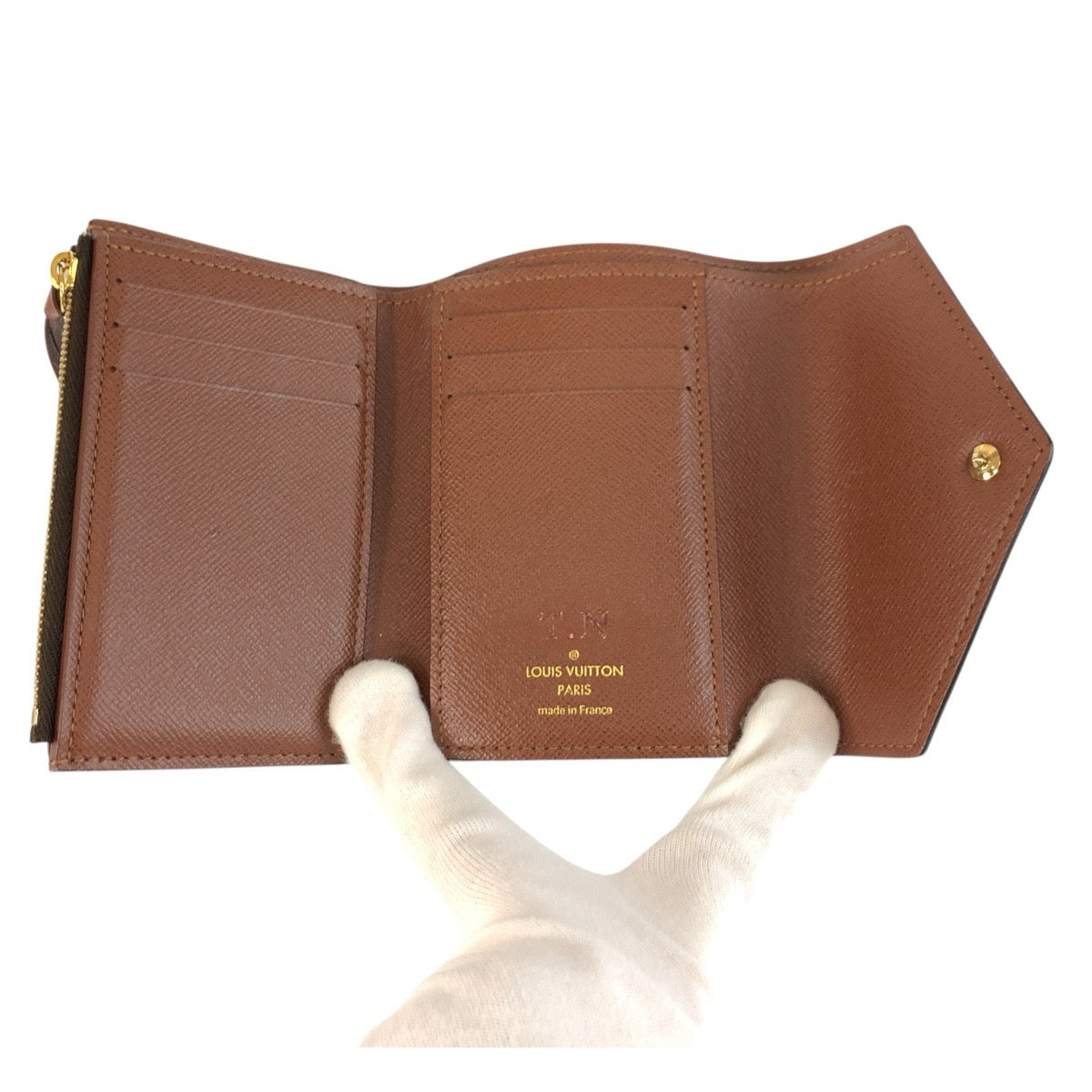 LOUIS VUITTON Tri-fold wallet M62472 PVC Brown Gold Metal Monogram Portefeuille Victorine