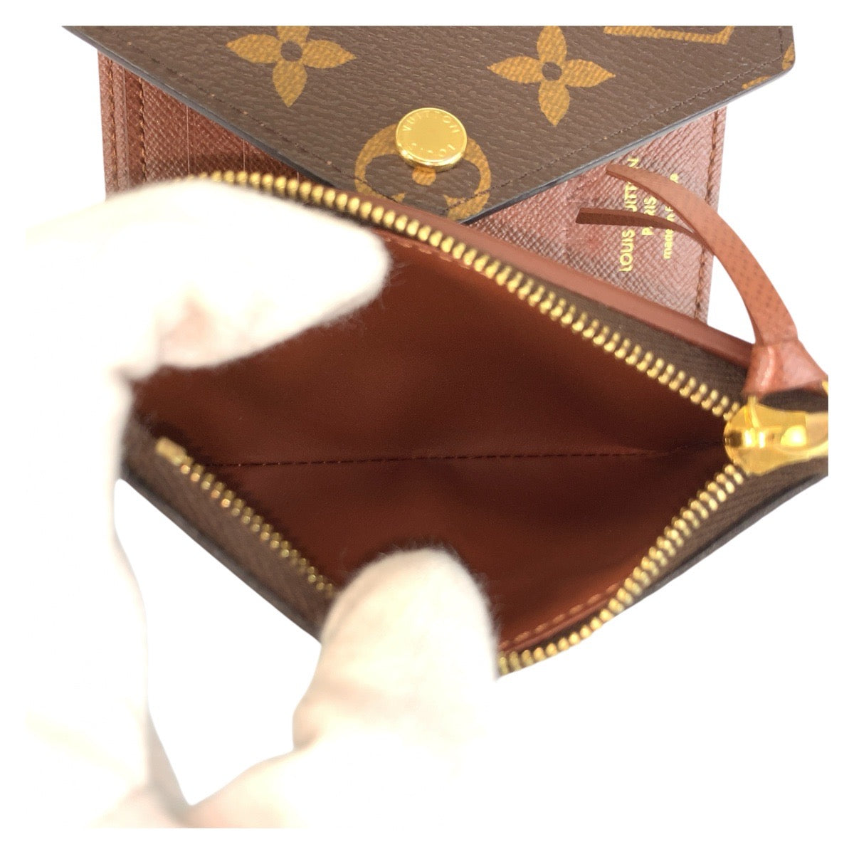 LOUIS VUITTON Tri-fold wallet M62472 PVC Brown Gold Metal Monogram Portefeuille Victorine