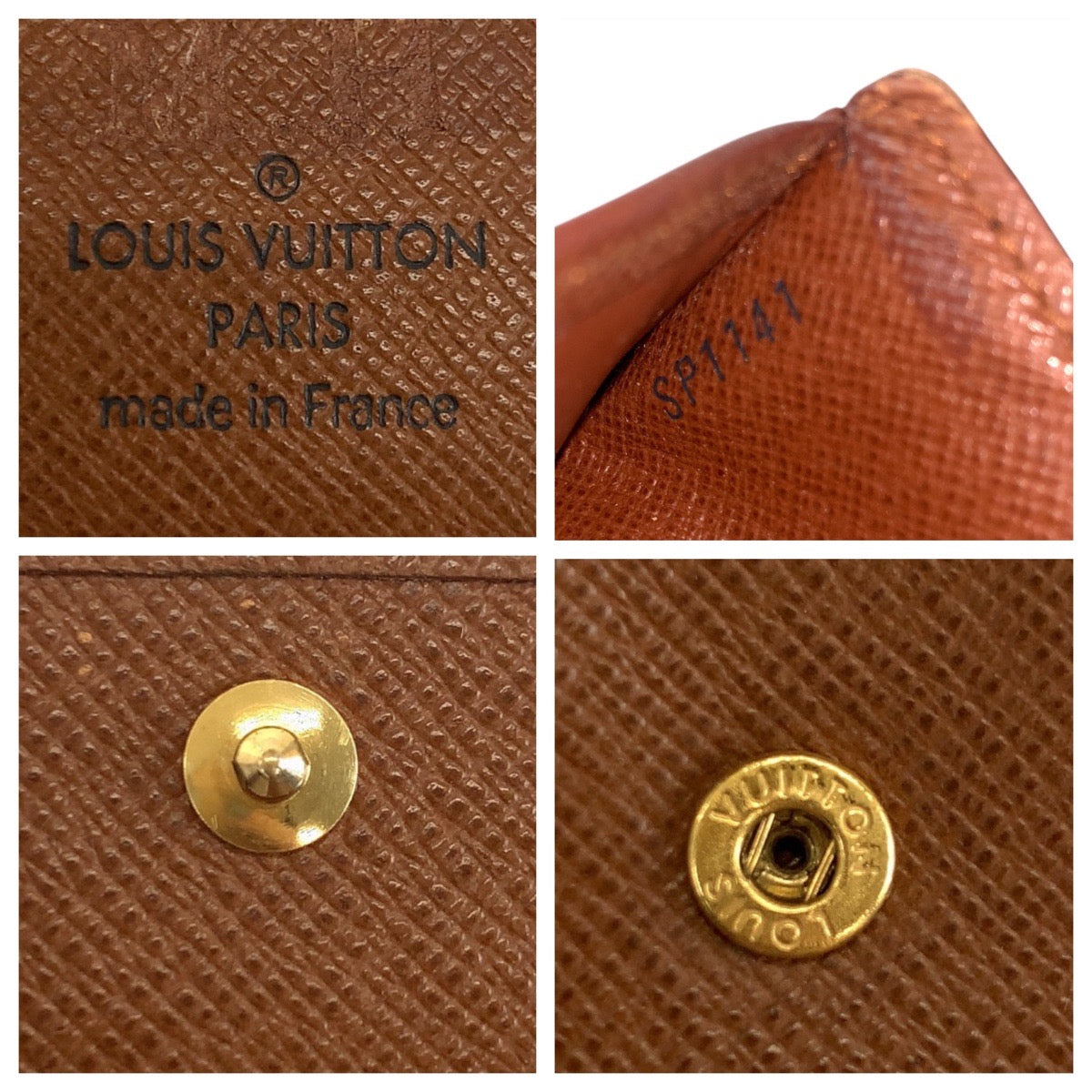LOUIS VUITTON Bifold Wallet M60026 PVC Brown Gold Metal Monogram Portefeuille Florin