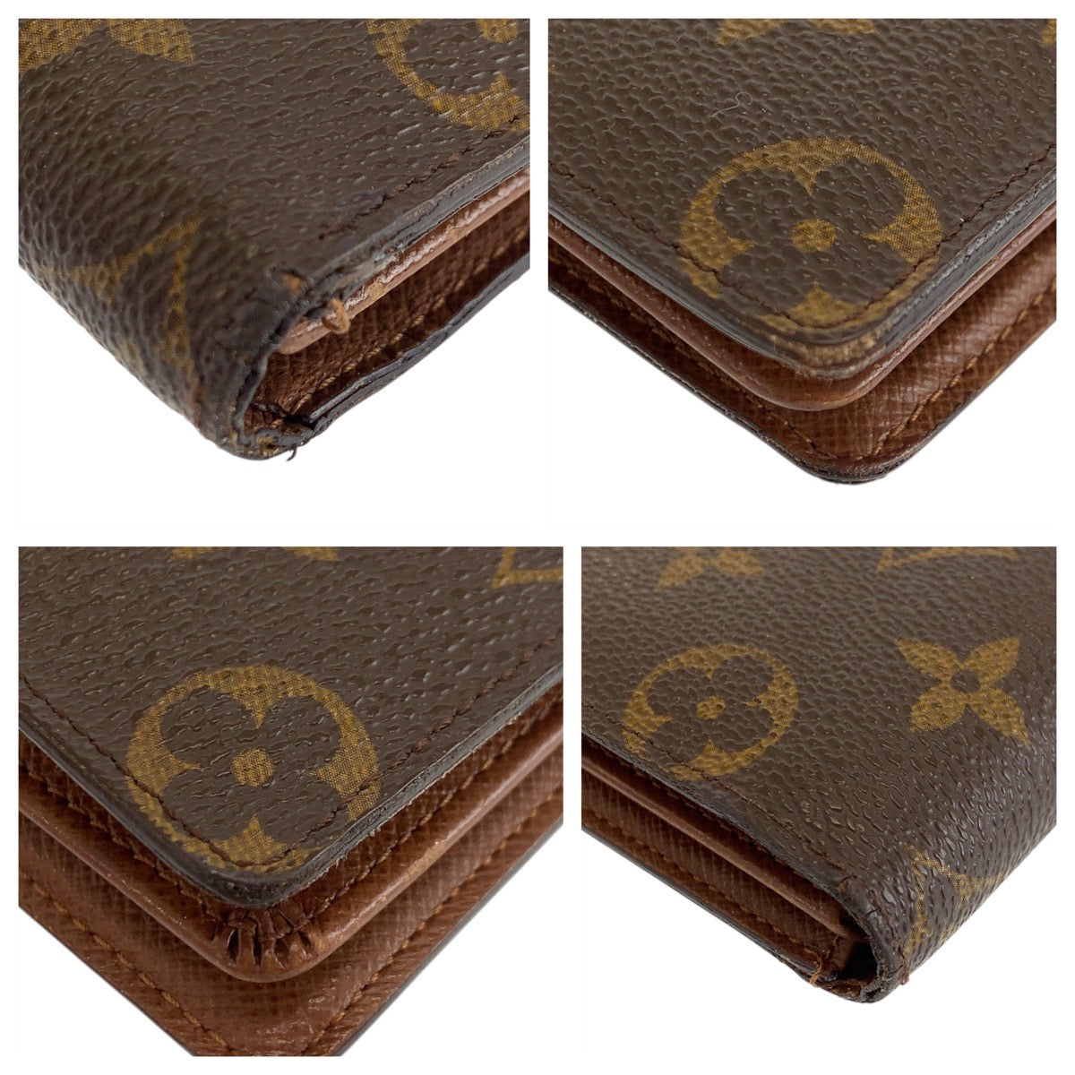 LOUIS VUITTON Bifold Wallet M60026 PVC Brown Gold Metal Monogram Portefeuille Florin