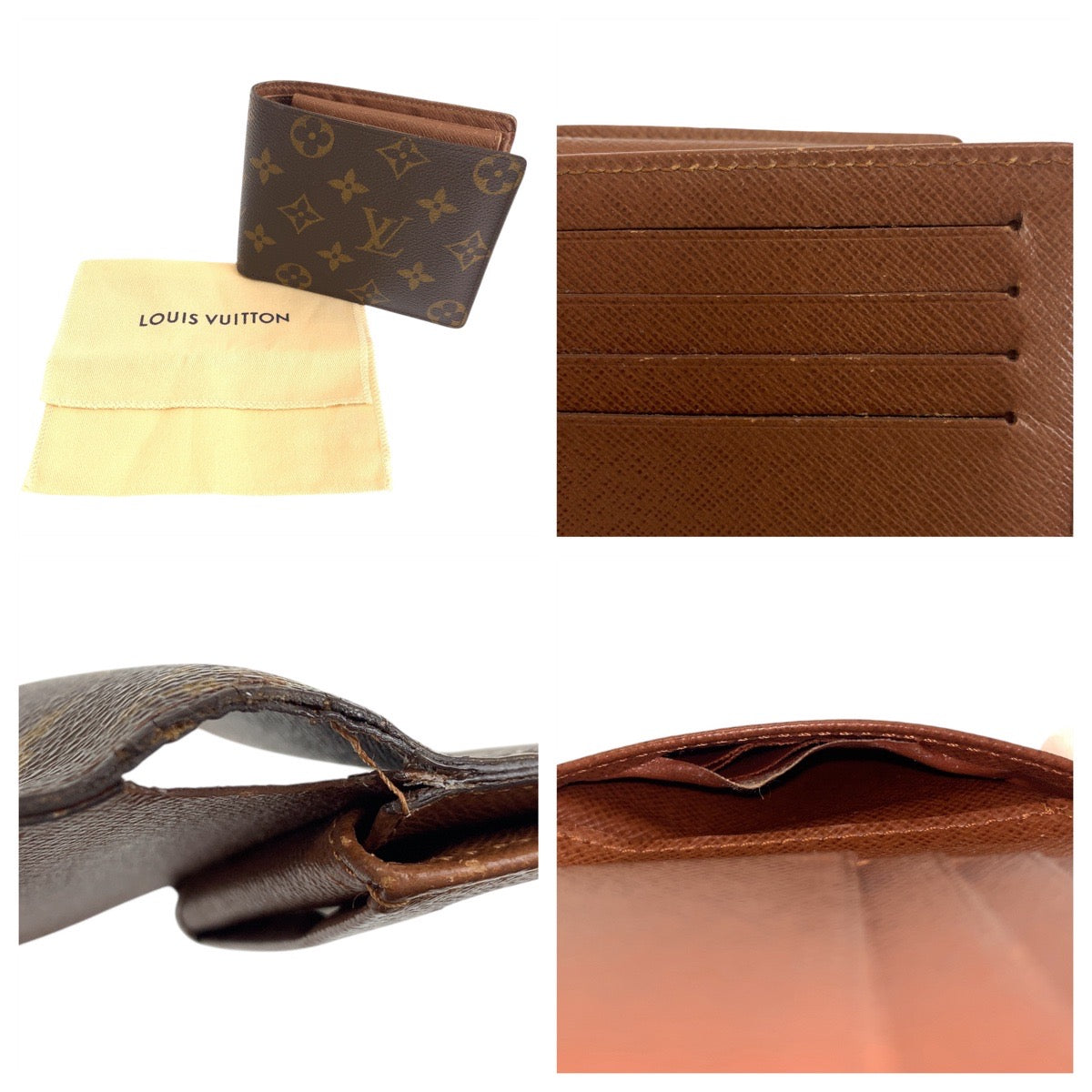 LOUIS VUITTON Bifold Wallet M60026 PVC Brown Gold Metal Monogram Portefeuille Florin